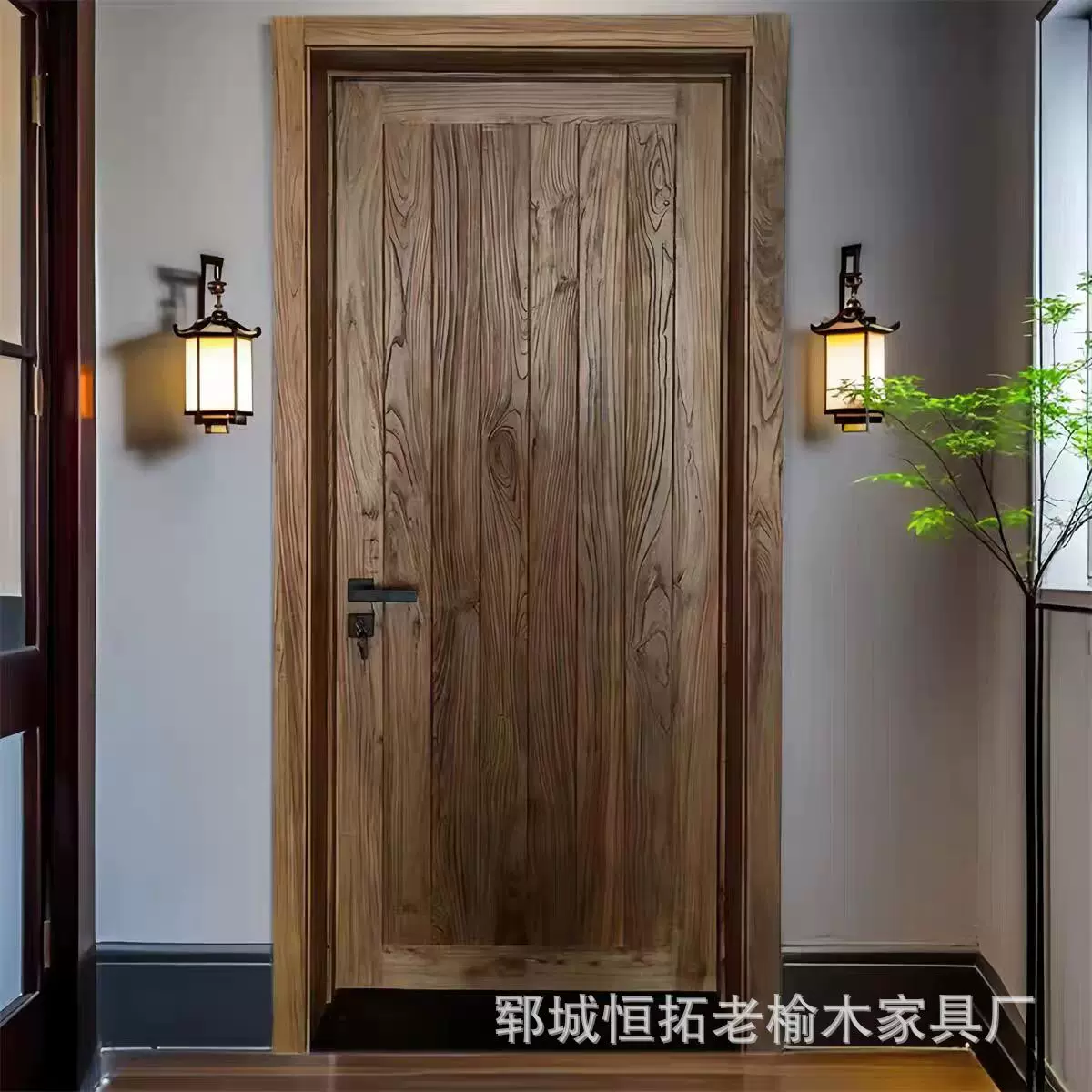 老榆木室内门复古别墅推拉门仿古中式庭院门原木大门