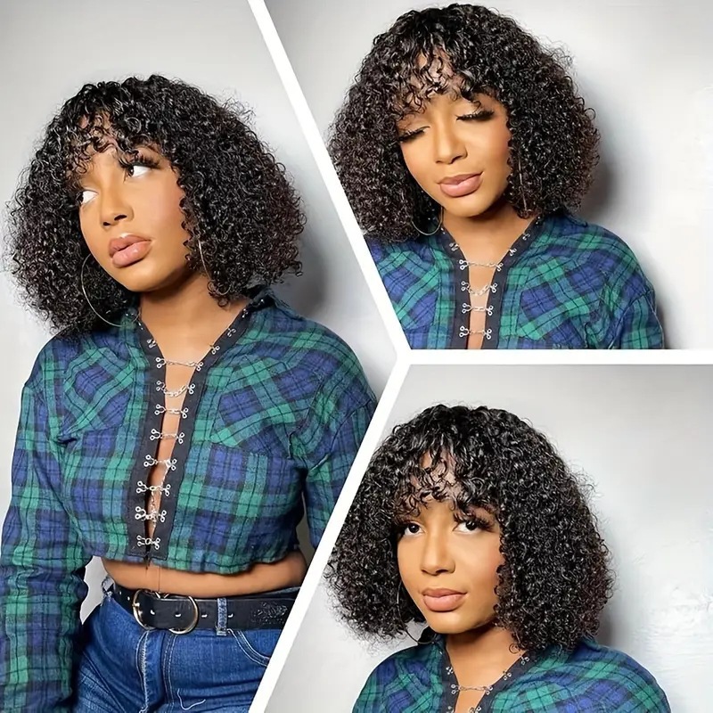 European American Short Curly Synthetic Wig With Front Lace Design High Temperature Silk Full Head Wig For Daily Use_voghion.com