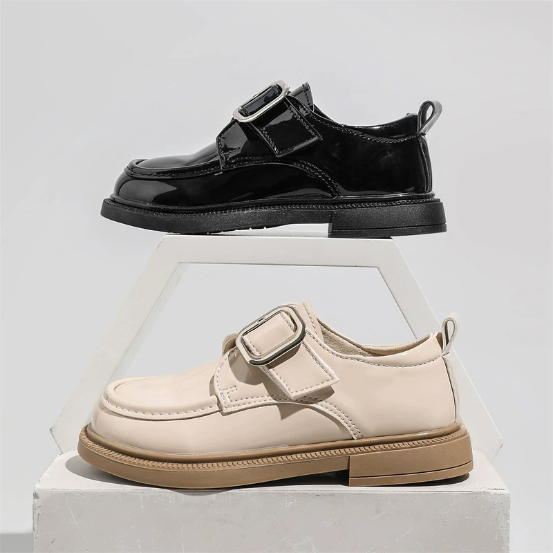 Little Tiger Star 2025 Spring and Autumn New Girls' Leather Shoes Black British Style Show Shoes Loafers Little Girls' Glossy Single Shoes