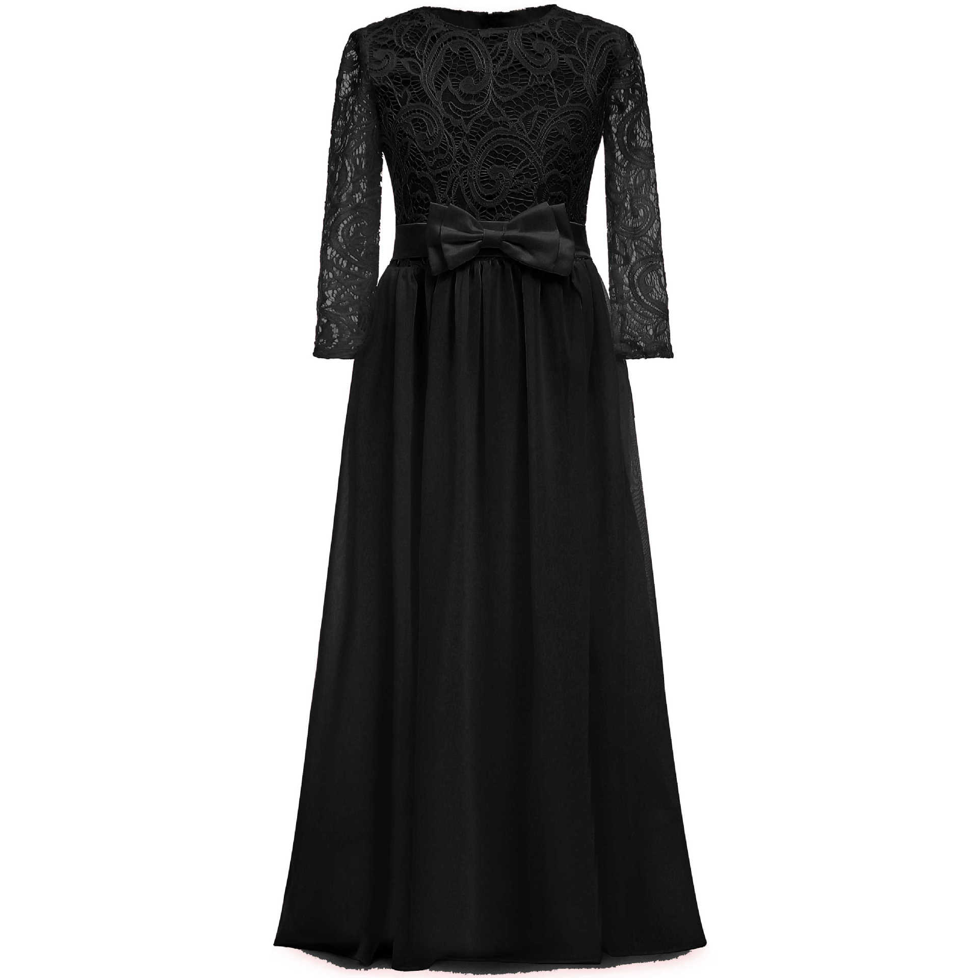 Nuevo vestido de novia para niños de comercio exterior transfronterizo europeo y americano de manga larga de encaje, cuello redondo, cola, vestido de cumpleaños para niña