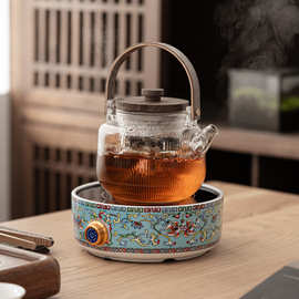 家用煮茶壶陶瓷电陶炉珐琅彩烧水炉耐热玻璃养生壶智能迷你花茶壶