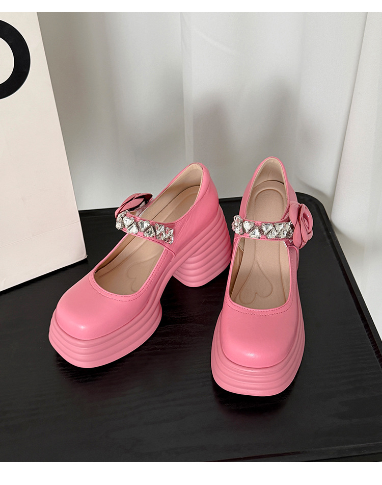 Giày sandal cao gót nữ quai ngang đế dày gót 9 cm đính hoa pha lê — màu đen, màu hồng, màu trắng ngà chi tiết 13