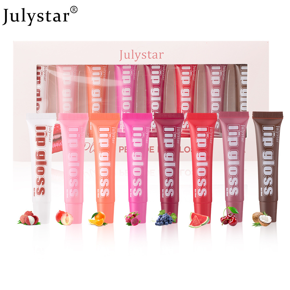 Julystar Fruit-Flavored Long-lasting Moisturizing Lip Gloss, Lustrous and Transparent 8-piece set, Lip Moisturizing Cream, Wholesale Lip makeup undefined