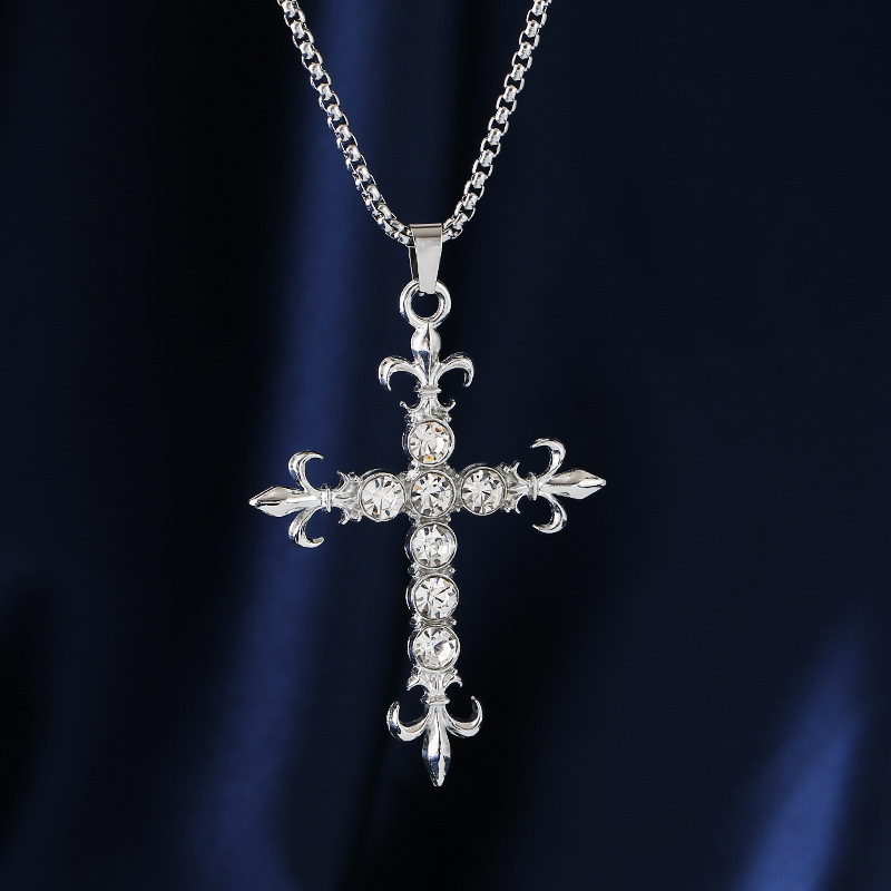 跨境新款甜酷个性锆石十字架重工夏百搭长款项链女小众时尚锁骨链