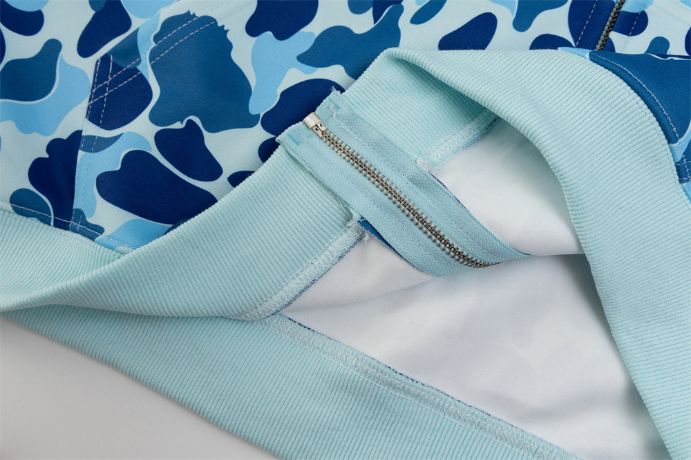 Sweat-shirt à capuche zippé style requin pour homme, style streetwear, camouflage, double capuche, broderie de lettres, veste décontractée_voghion.com