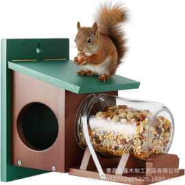 跨境木质松鼠喂食器户外悬挂仓鼠蜂鸟鹦鹉投食器野餐桌松鼠窝鸟巢