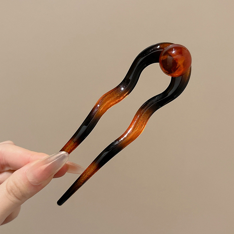 Peine de tres dientes de ácido acético retro horquilla en forma de U femenina plato de temperamento perezoso horquilla en la parte posterior de la cabeza bola cabeza artefacto fijo