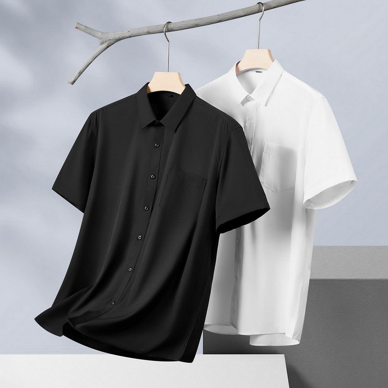 Cross-Border Plus-Size Short-Sleeved Shirt for Men, Summer Thin Style, Solid Color, Versatile Business Casual Professional Shirt, Extra Large Size