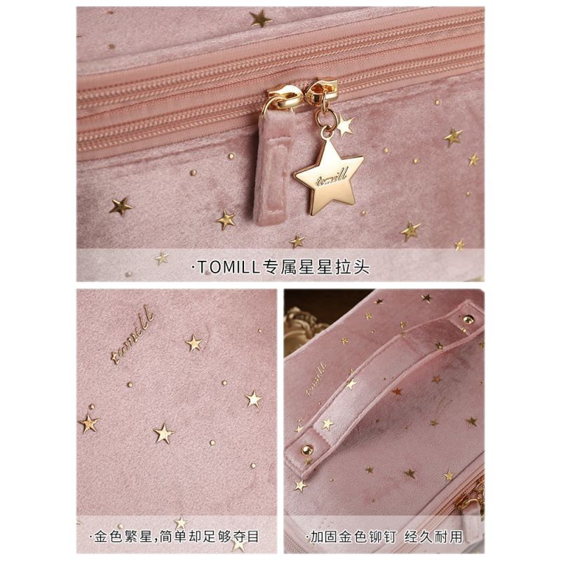 Bolsa de maquillaje de gran capacidad portátil para salir grande 2025 bolsas de almacenamiento de maquillaje de terciopelo de viaje de mano para mujeres