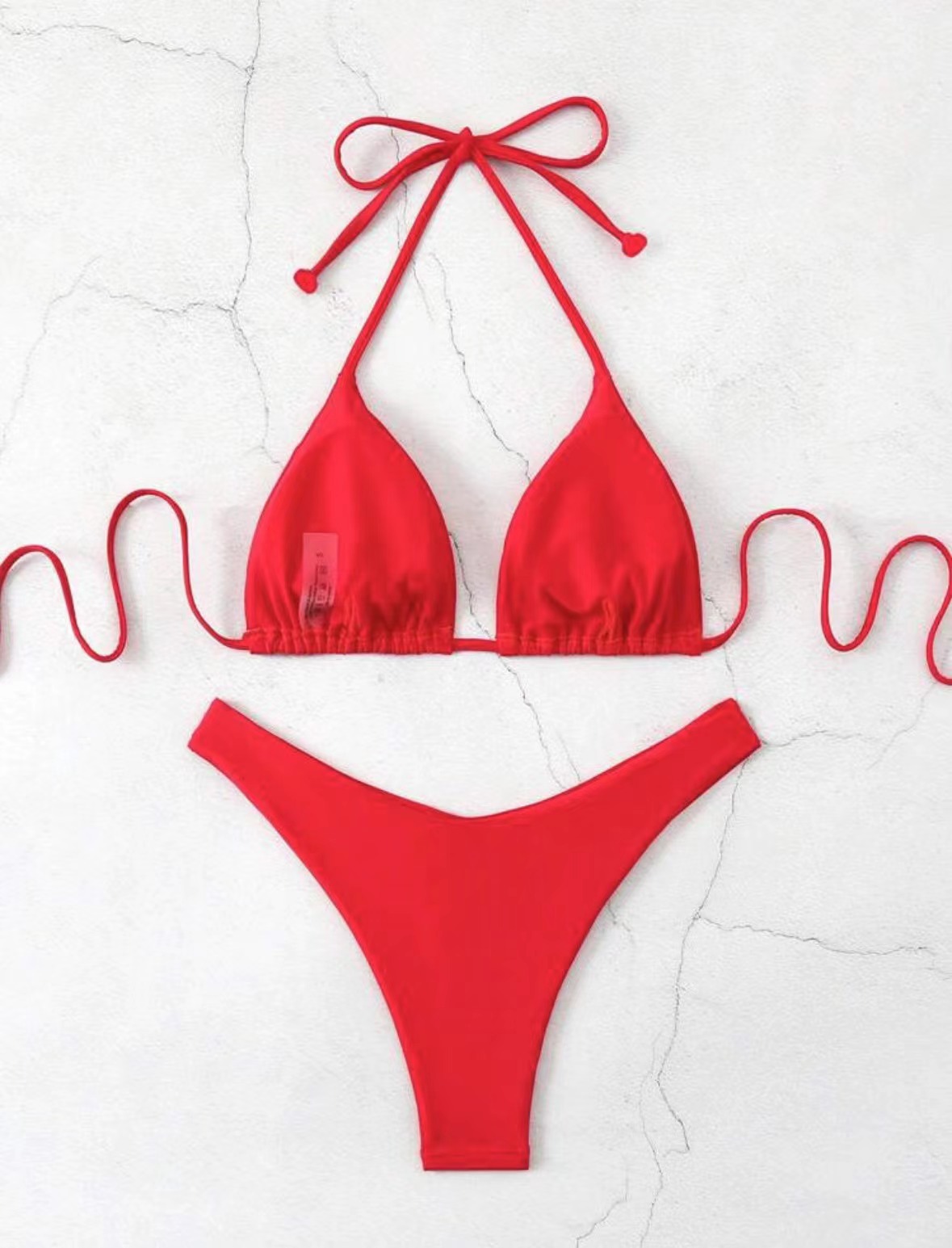 Women's Clothing Tie Up Bikini Swimsuit Solid Color Two Piece Sexy Women's Clothing Swimwear_ecoleips.com