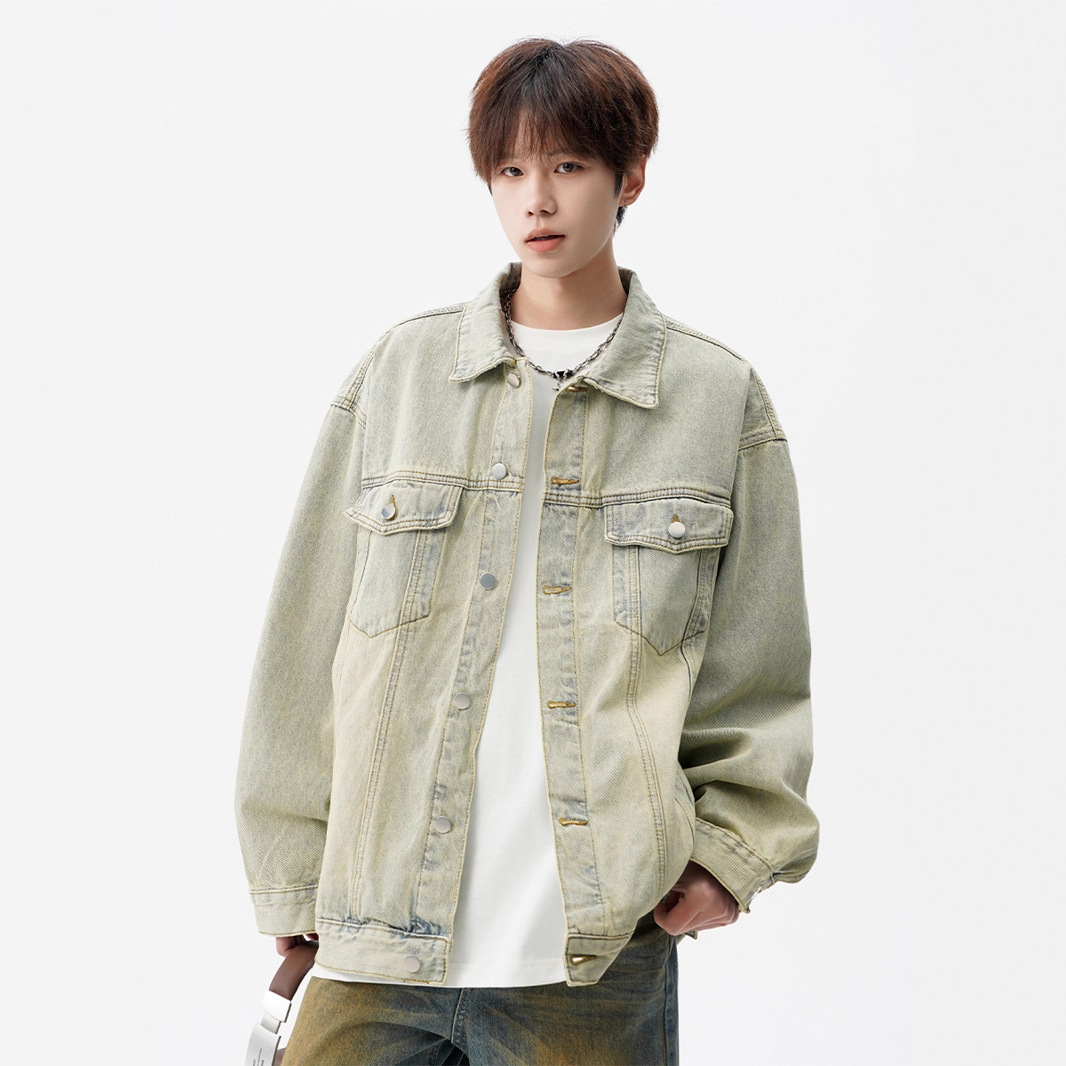 水洗做旧黄泥牛仔衣外套男女秋季新款美式潮牌高级感痞帅翻领夹克