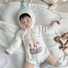 24 Fall New Korean Style Baby onesie with Instagram-style birthday cake print shape overall for babies with diaper cover