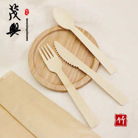 竹制刀叉勺月饼套装竹刀竹叉可降解餐具一次性竹刀叉子勺子