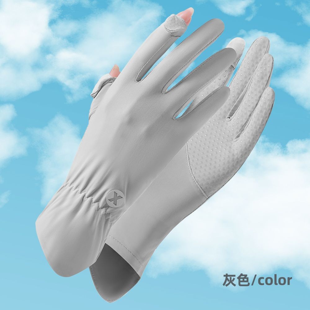Guantes de protección solar para mujer de verano de seda fina de hielo al aire libre a prueba de rayos UV transpirable fugas de dos dedos guantes antideslizantes