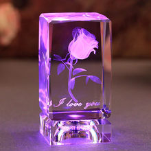 水晶球3D玫瑰花摆件发光生日礼物女生创意刻520情人节送女友