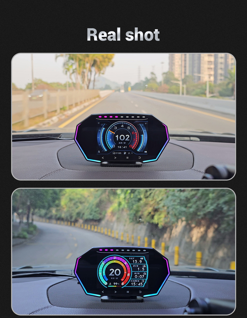 Touchscreen Car HUD Head-Up Display LCD OBD Multifunctional Water Temperature Fuel Consumption GPS Speed Slope Meter F11