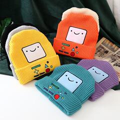 New cartoon symbol smile embroidery knitting wool hat for autumn and winter, black, thick, warm, orange, cold hat, trendy