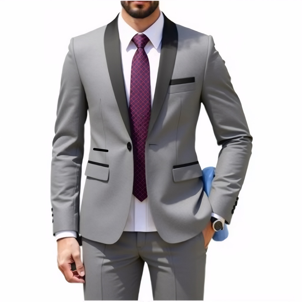 Zweiteiliges Set Grüner Fruchtkragen Bräutigam Herren Slim Fit Schwarzer Trauzeugenanzug Hochzeit Abendgarderobe_voghion.com