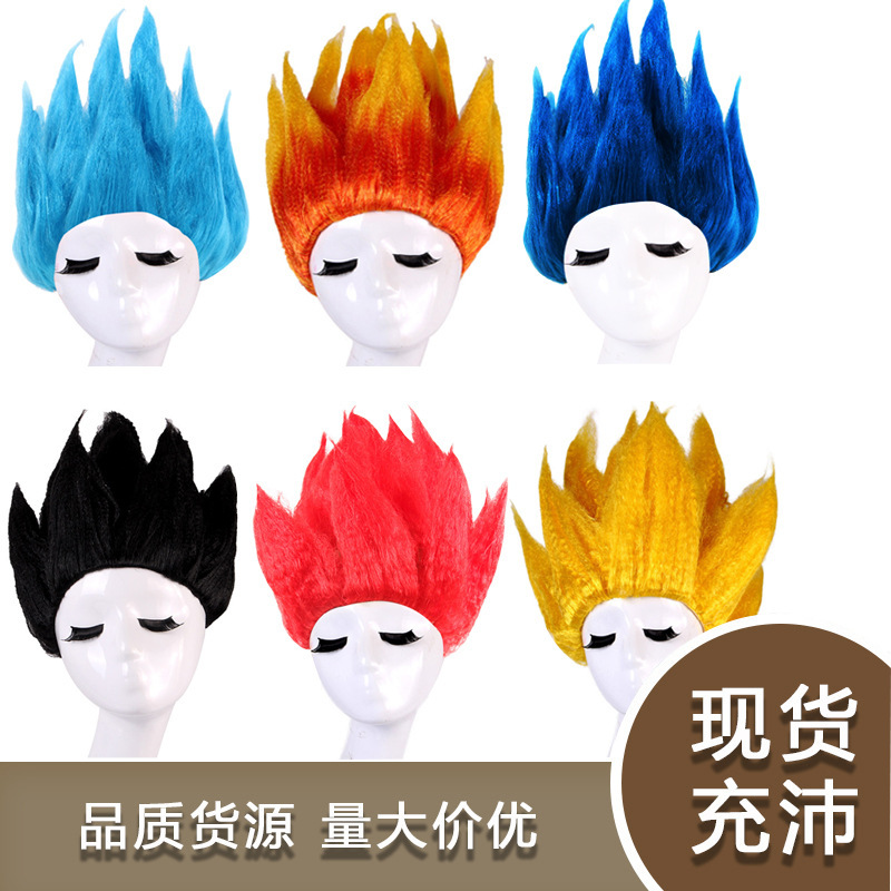 Cross-Border Hot Selling Dragon Ball Goku Wig Flame Head Super Saiyan Cos Lotus Head Wig Headgear Ready Stock