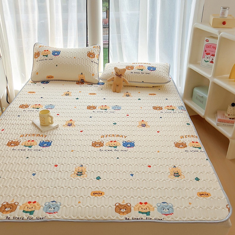 夏用ラテックス冷感マットA級母子グレードマットレス3点セット 折りたたみ可能 水洗い可能 アイスシルクマット 通気性|undefined