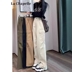 アメリカのストレートの工装のズボンの女性の春秋の新型の高腰のゆったりしている登山のズボンの小さい背の狭い版の広い足の運動のズボン