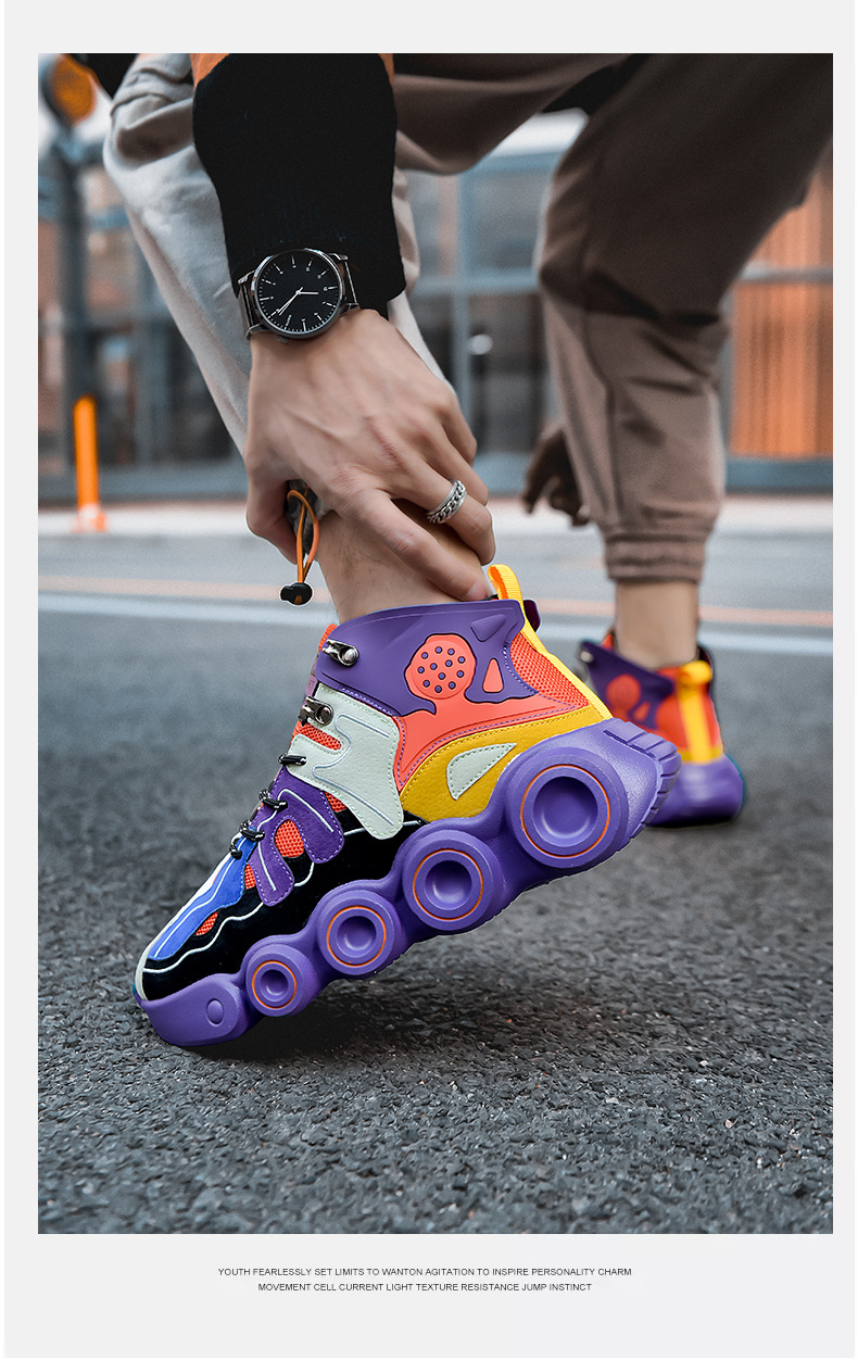 Men's Colour-matching Mesh High-top Sneakers For Men_voghion.com