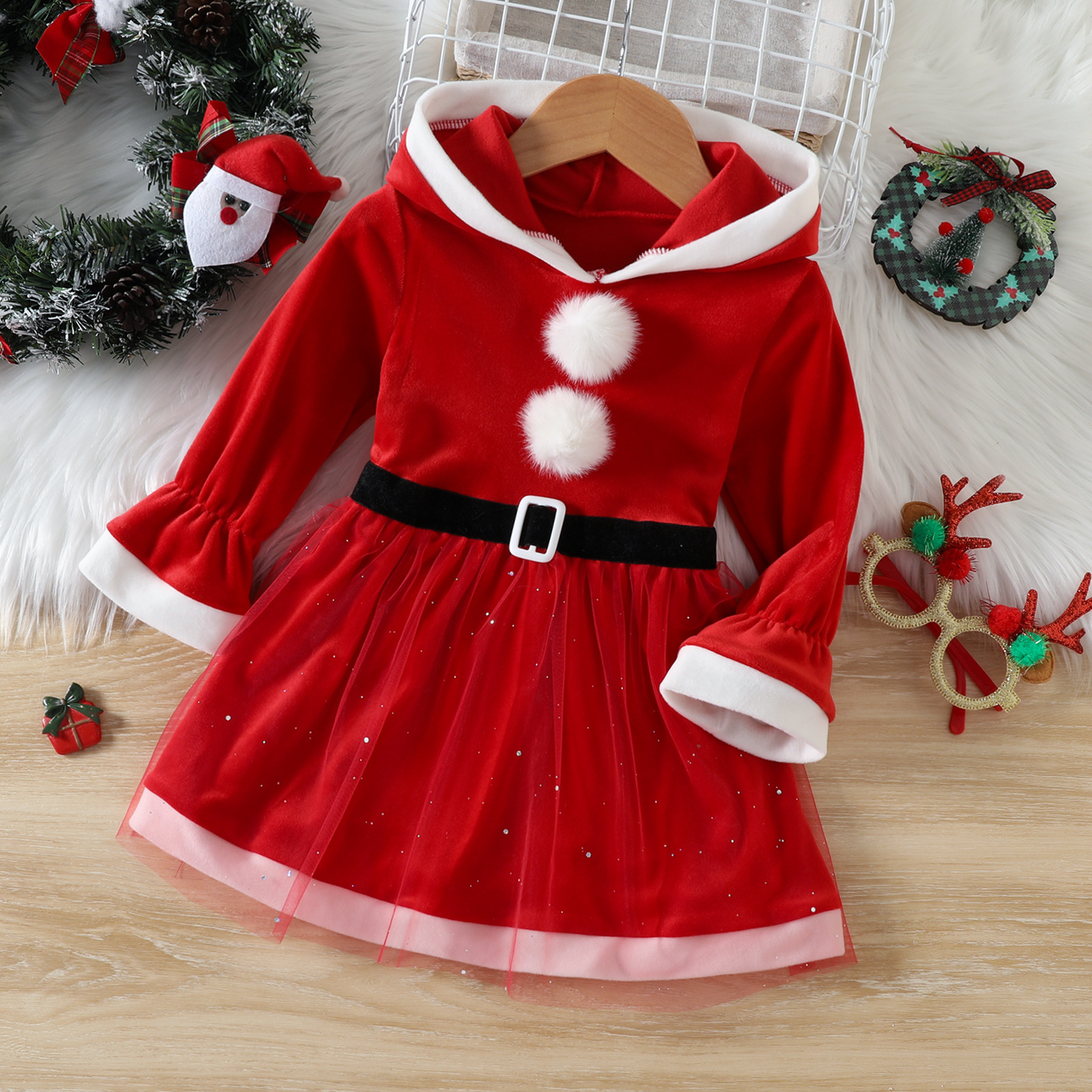 Christmas Princess Color Block Patchwork Polyester Girls Dresses display picture 4