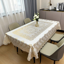 欧式pvc烫金桌布长方形家用酒店台布防水防油防烫蕾丝餐桌布