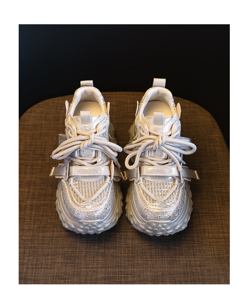 Giày sneaker nữ đế dày tăng chiều cao đính đá lưới thoáng khí — màu trắng chi tiết 19
