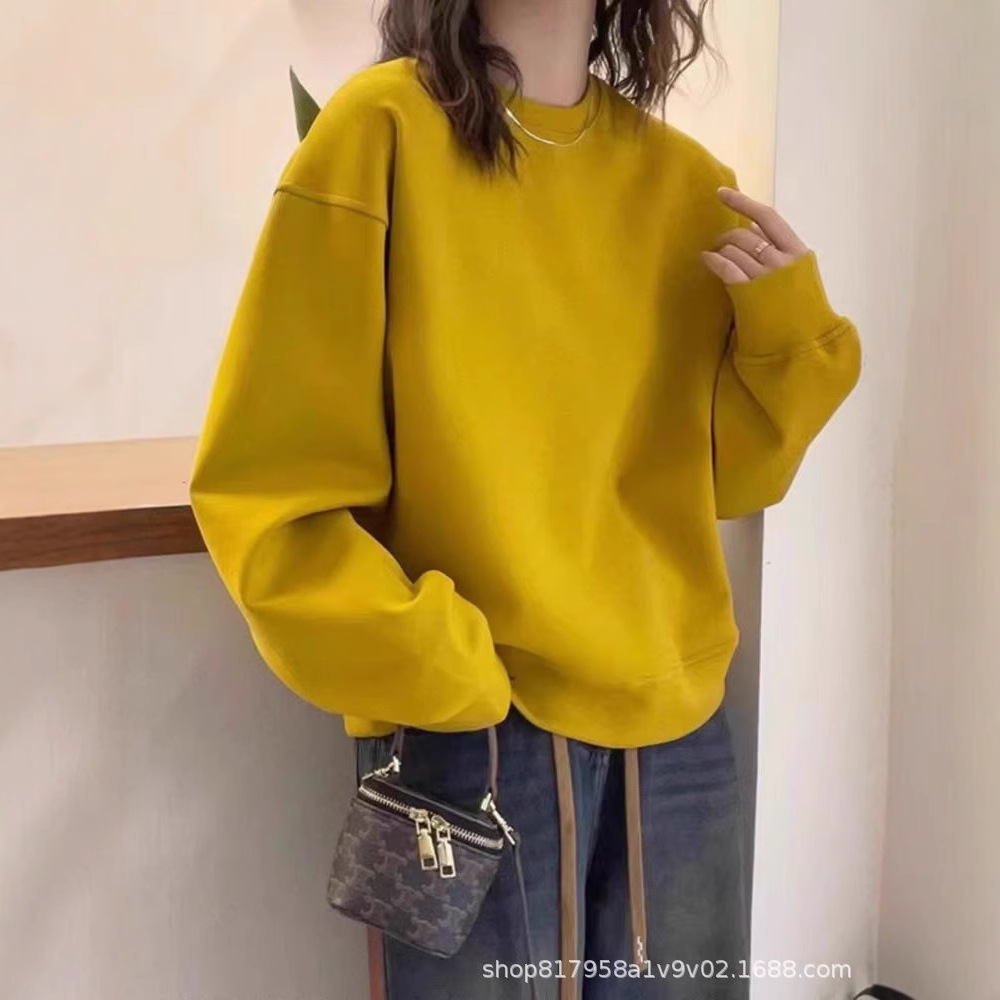 Ginger Yellow Fashion Western Style Round Neck Sweatshirt Women's Spring and Autumn New Lazy Casual Autumn and Winter Long Sleeve Women's Loose Top