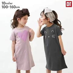 Japanese 2022 Summer Girls Cute Print Short Sleeve Dress 100-170cm Medium and Large Children's Long T Skirt Simple Fashion 