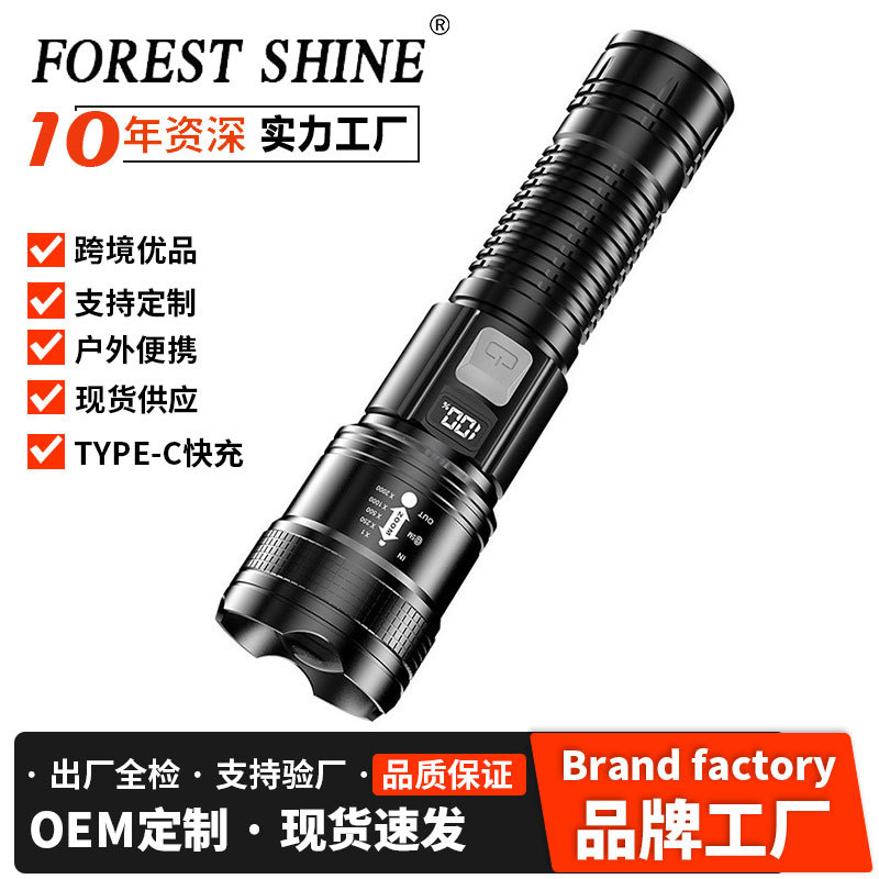 Linterna LED transfronteriza nueva, iluminación exterior de alta luminosidad, linterna multifunción enfocada, recargable, portátil e impermeable, portátil y impermeable