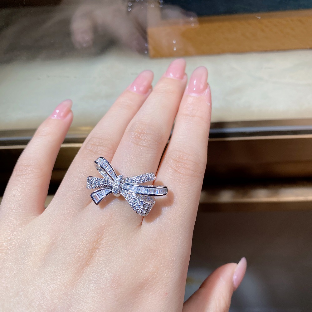 Fashion Bow Knot Sterling Silver Plating Inlay Zircon Rings 1 Piece