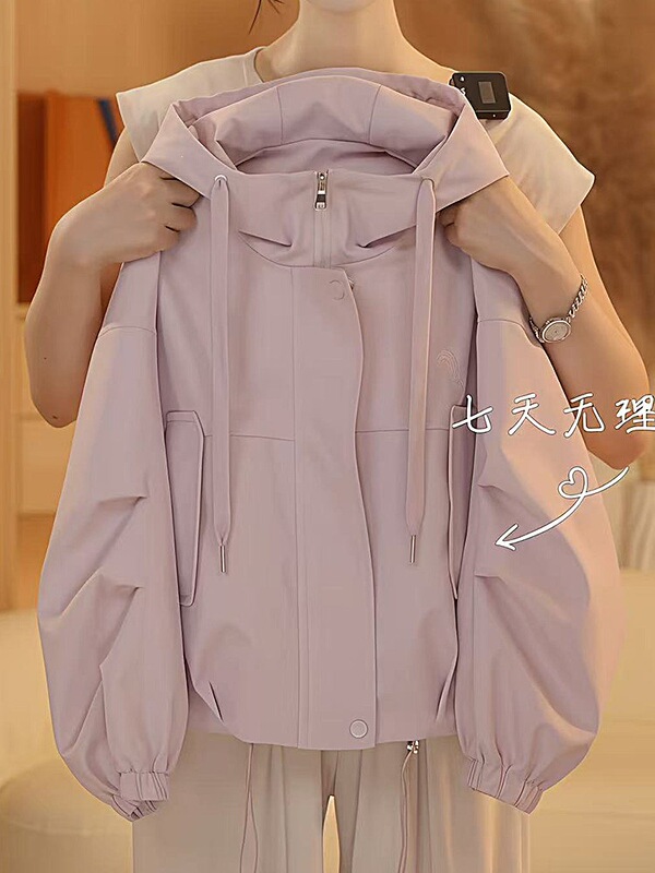 Girls' Hooded Softshell Jacket, New Spring and Autumn Style, Zip-Up Jacket for Middle School Students, Windbreaker