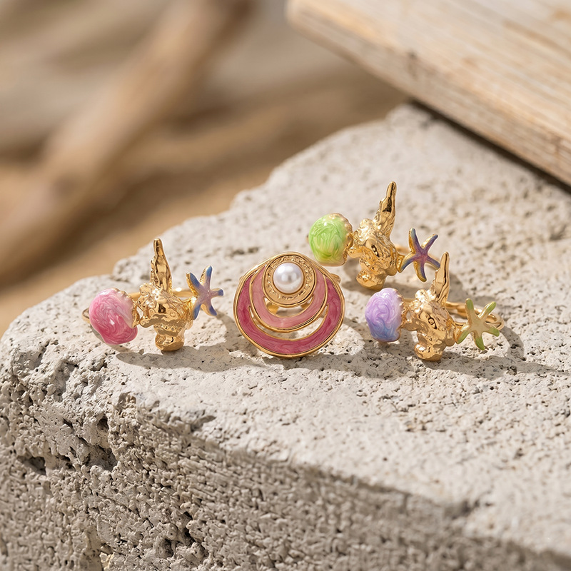 2026 nueva explosión transfronteriza anillo de vacaciones de goteo de aceite flores rosadas irregular conjunto de anillo ajustable para mujeres
