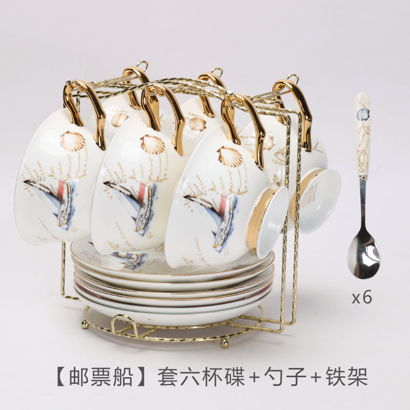 Tazas de café europeas y platos, set de té de la tarde, cerámica exquisita de alta calidad con cucharas de flores, set de tazas de té, caja de regalo