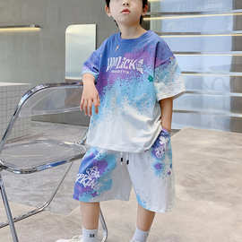 童装男童运动短袖套装夏装2024年新款中大儿童时髦酷帅纯棉篮球服