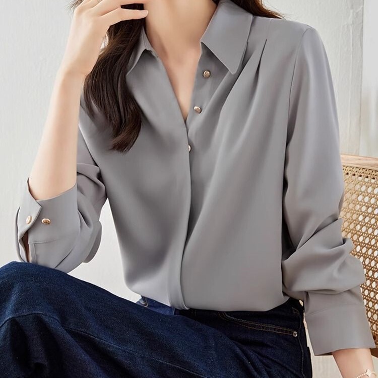 High-End Gray Long-Sleeved Shirt for Women 2026 Summer New Style Work Clothing Professional Elegant Shirt Fashionable Chiffon Top High-End Gray Long-Sleeved Shirt for Women 2026 Summer New Style Work Clothing Professional Elegant Shirt Fashionable Chiffon Top