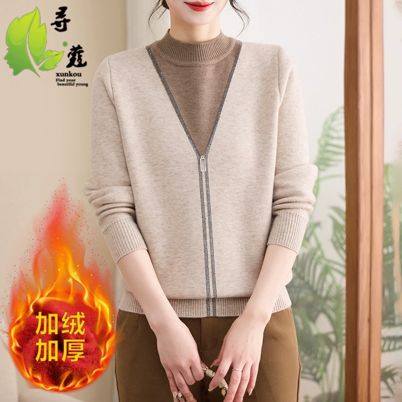 Мама осенняя и зимняя мода Ангола красный поддельный свитер из двух частей