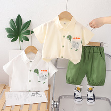 婴幼儿宝宝小童夏季薄款短袖童装两件套男童卡通可爱翻领衬衫夏装