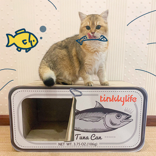 Tinklylife canned fish cat scratching board, canned fruit corrugated cat nest, cat scratching board, cat toy assembly