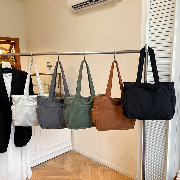 Large-Capacity Commuter Simple and Fashionable Tote Bag for Women Spring and Summer New Style Artistic Corduroy Shoulder Handbag Backpack