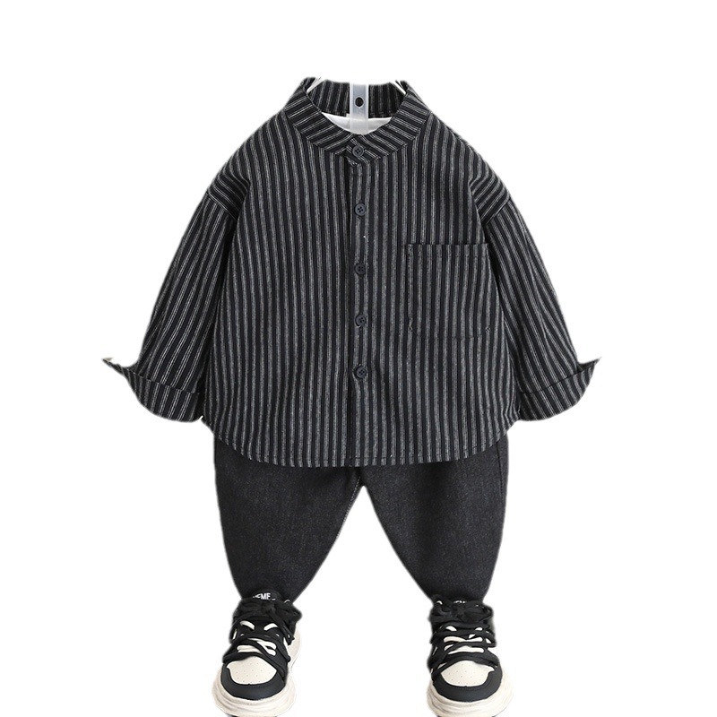 5842 Camisa de manga larga para niños Estilo de primavera y otoño 2024 Nuevo estilo Chaqueta de camisa a rayas de otoño para niños
