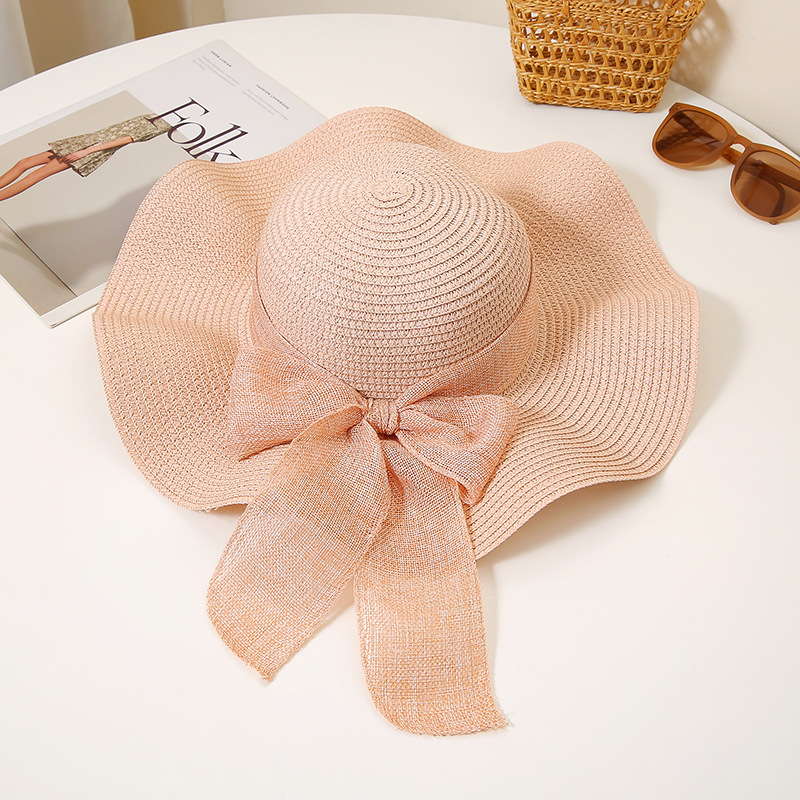 2025 Sombrero de playa Sombrero de paja de ala grande Sombrero de playa de protección solar de vacaciones de verano para mujer Sombrero de sol Sombrero de paja Sombrero de lazo