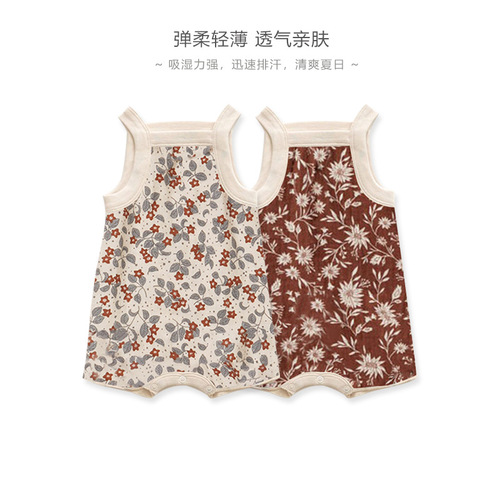Summer new baby clothes jumpsuit ins style male and female baby floral sleeveless small suspenders rompers