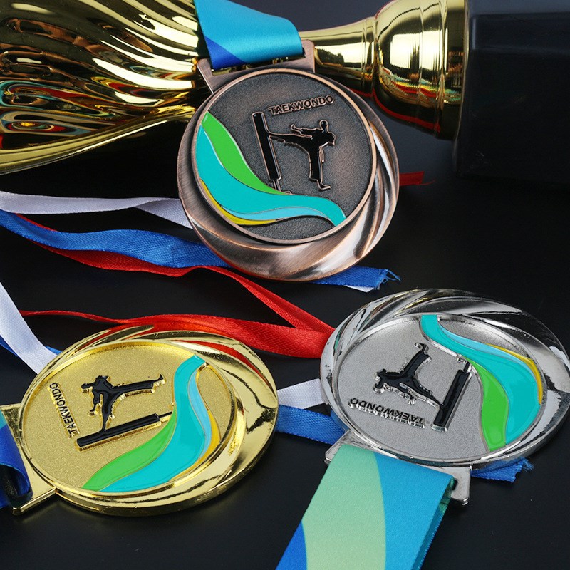 Medalla de metal listado taekwondo oro y plata premio de Bronce juegos competencia honor haciendo medalla de aleación de zinc