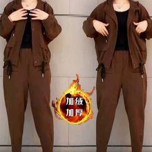 新款爆款加绒加厚时尚哈伦裤套装两件套秋季女装富婆高档大码女装