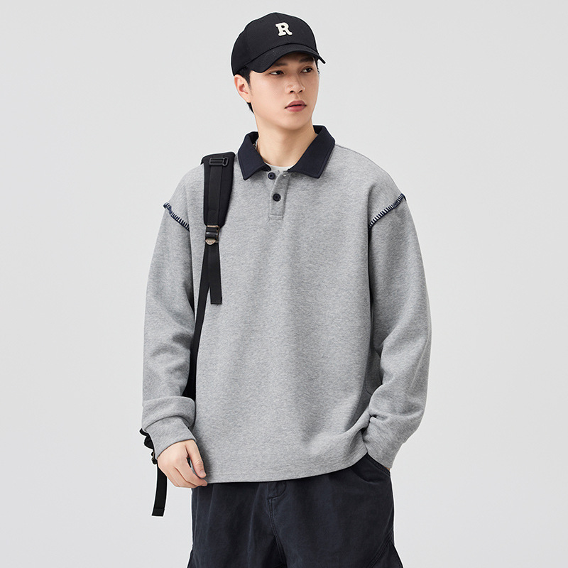 Henry Collar Sweatshirt Men's 2025 Autum New Trendyy Loose Spring and Autum Style Spliced Lapel Men's Long-Sleeved T-Shirt Henry Collar Sweatshirt Men's 2025 Autum New Trendyy Loose Spring and Autum Style Spliced Lapel Men's Long-Sleeved T-Shirt