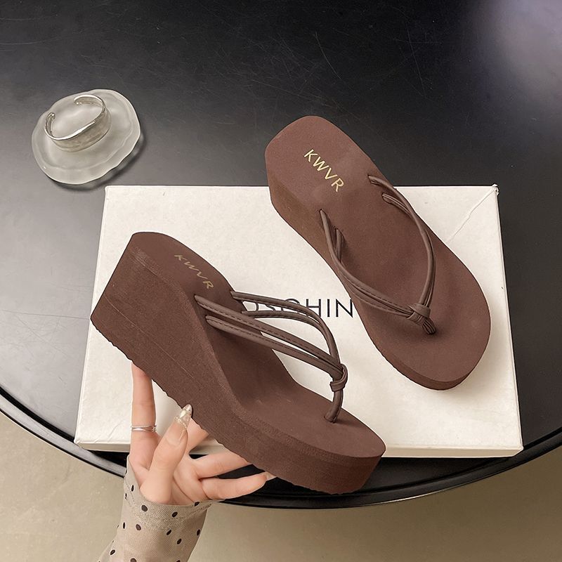 7.0 Thick-Soled Flip-Flops for Summer, High-Heeled, Trendy, Non-Slip, Wedge-Heeled, Beach Sandals for Women