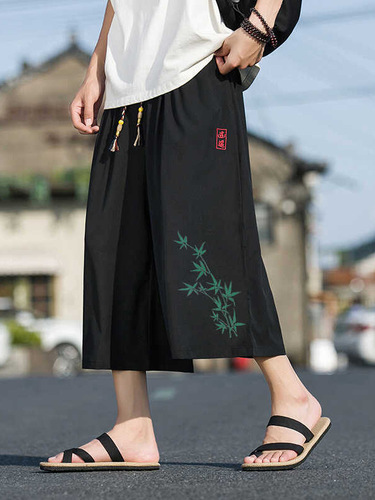 New Chinese Style Men's Summer Thin Loose Casual Sports 7/8 Length Trendy Plus Size Knee-Length Shorts